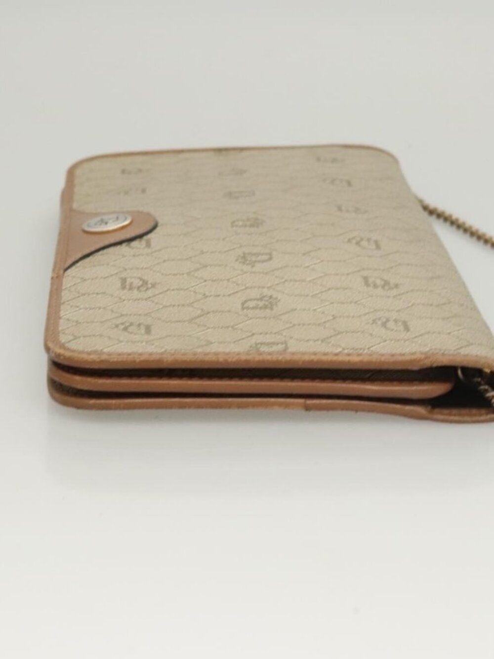 Christian Dior Honeycomb Canvas Chain Shoulder Bag PVC Leather Beige Auth sw505 - Picture 4 of 16